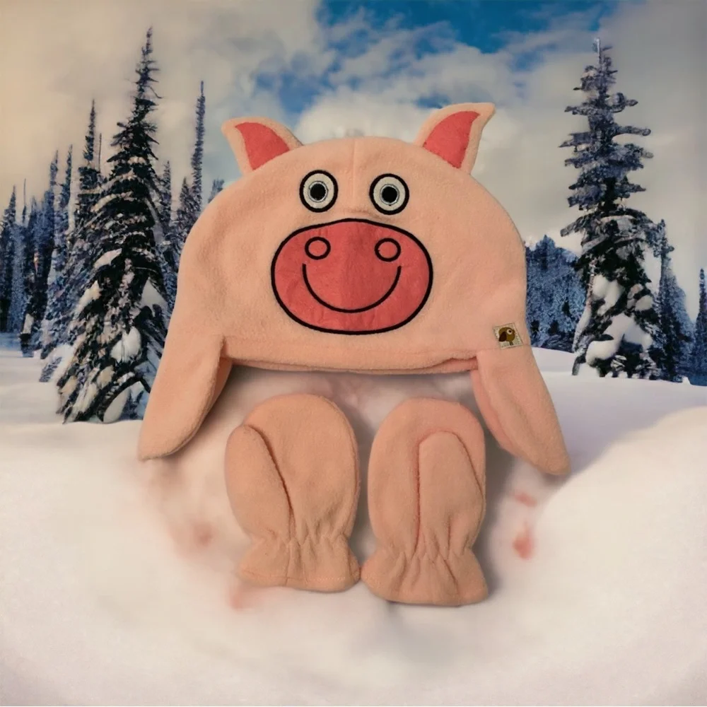 ✨Pink‎ Piggy Girl’s Hat & Mittens Set